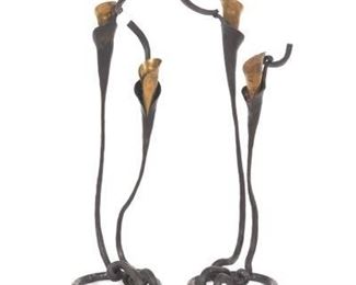 Two Wrought Iron Calla Lilly TwoLight Candlesticks.