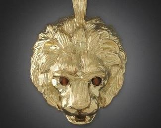 VCA 18k Gold and Tiger Eye Lion Pendant 