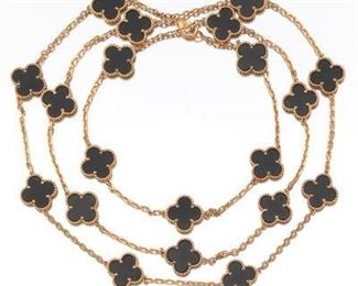VCA Style 18k Gold and Onyx Neckalce 