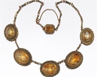 Victorian Gold, Citrine, Seed Pearls and Enamel Necklace 