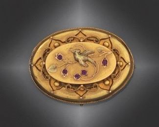 Victorian Gold and Ruby Mournin LocketBrooch 