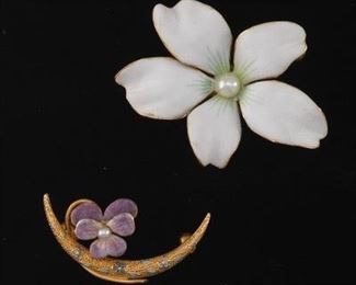 Victorian Style Gold and Enamel Brooches 