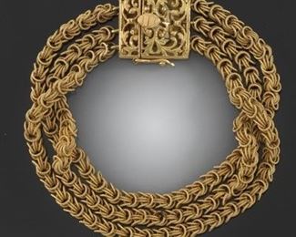 Vintage Byzantine Style Italian Gold ThreeStrand Bracelet 