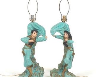 Vintage Figural Ceramic Dancer Table Lamps