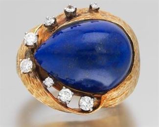 Vintage Gold, Lapis and Diamond Ring 