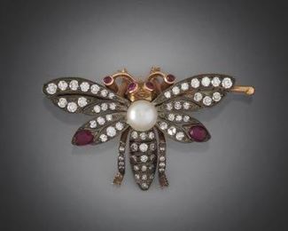 Vintage Gold, Silver and Diamond Moth Brooch 