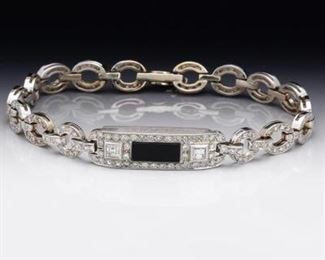 Vintage Platinum, Diamond and Onyx Bracelet 