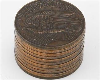 Vintage Oversized 1907 $20 Lady Liberty Bronzed Metal Bank 