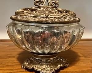 Potpourri holder, crystal and brass accents