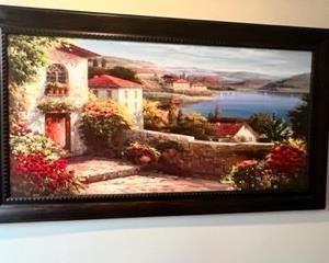 Tuscan scene, this professionally framed piece is 54"W x 31"H