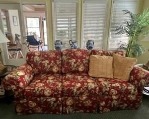 Broyhill 92" sofa, warm floral pattern 92"L x 37"D x 32"H