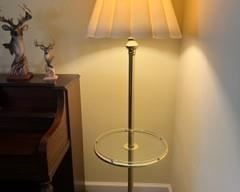 Vintage MCM Brass lamp with middle glass tray table and original shade