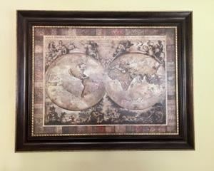 World Atlas print, professionally framed, about 45"W and 40:H