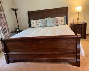 King sleigh bed - the real deal. Solid wood side frame also. 