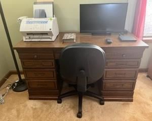 Desk sold. Leather office Chair, fax machine still available. 