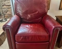 McNeilly Champion cushy red leather recliner 36"W x 36"D (unreclined) x 37"H