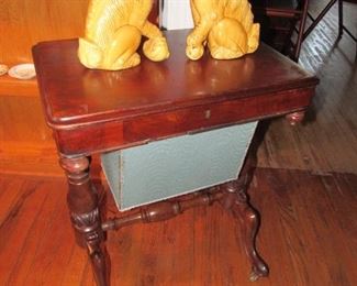 Antique burled sewing cabinet