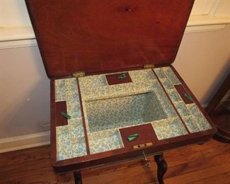 Interior of sewing cabinet