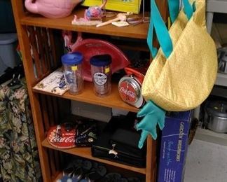 Beach, flamingo, Coca-Cola collectibles.