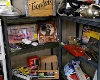 Borden's wooden milk crate, vacuums, etc.