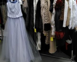 More women's winter coats (faux fur, leather, etc.), several evening gowns (great for Halloween)