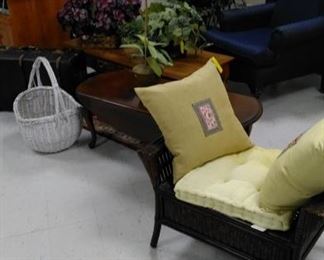 Asian chair, coffee tables, (sorry, blue chair not for sale).