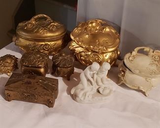  Art Nouveau-Ornate Gold distressed Trinket Boxes