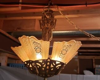 1920's Lightolier Slip Five Shade Chandelier-