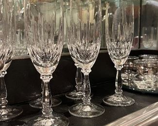 Set of 8 cut glass champagne stems 