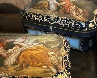 Pair of antique large French porcelain boxes 