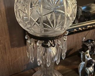 American Brilliant Cut Glass Table Lamp with Crystals