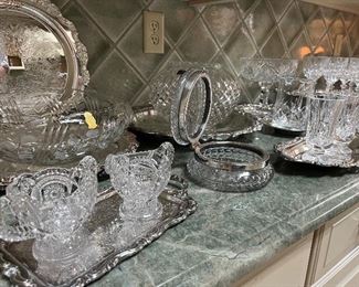 Beautiful cut glass and silver serving pieces 