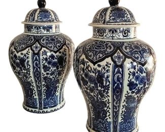 Mid 20th Century Royal Sphinx by Boch Holland Delft Ginger Jars - a Pair