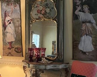 Stunning sitting room with 19th C Italian hand painted linen panels