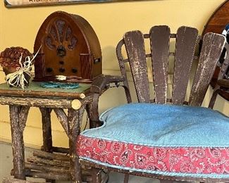 Wonderful cabin furniture…antique iron and slat chair