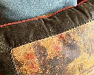 Leather and velvet pillow