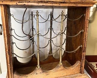 Antique pine and copper wine rack