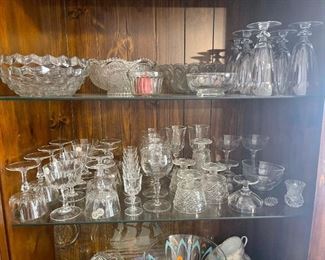 Cut glass bowls; 10-piece stemmed cocktail glasses