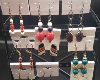 9 Pairs of Red, Black, and Silver Dangle Earrings