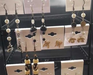 Black, Neutral, and Pearl Toned Collection of Earrings 9 Pairs