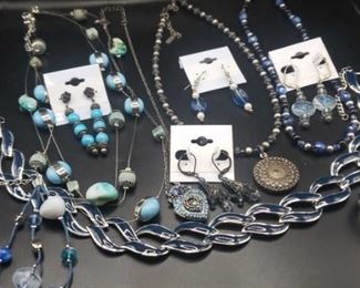 Blue and Silver Toned Jewelry Necklaces, Earrings, and Bracelets