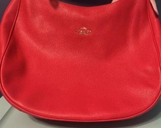 Brand New Very Large Red Leather Coach Handbag and Matching Wallet