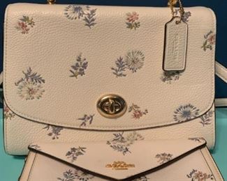 Coach Cream Pebbled Leather Handbag with Matching Wallet Evening Clutch