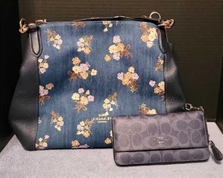 Coach Hallie Shoulder Bag with Painted Floral Box Print and Matching Wallet