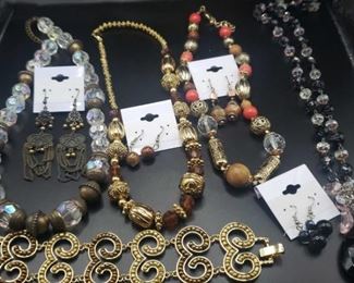 Eclectic Costume Jewelry 4 Necklaces, 4 Pairs Of Earrings, and 1 Bracelet.