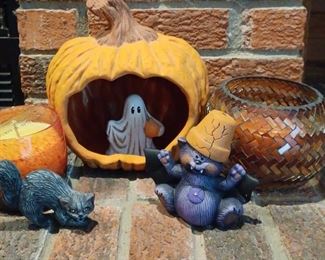 Handmade Pumpkin 8x6x8, Glass Candle Holder with Candle, Pumpkin Spice Candle, Cat, Bat Ghost