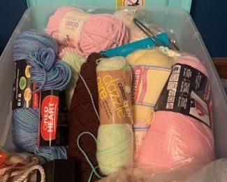 Large Bin Full of Yarn, Knitting, and Macrame Supplies