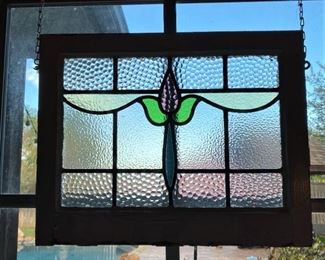 AWESOME ANTIQUE LEADED GLASS WINDOWPANE