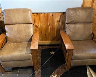 REALLY NICE RECLINING WOOD & LEATHER CHAIRS.
