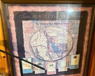 TEXAS IN 1849 MAP FRAMED PRINT. TEXAS HISTORY MAP.
